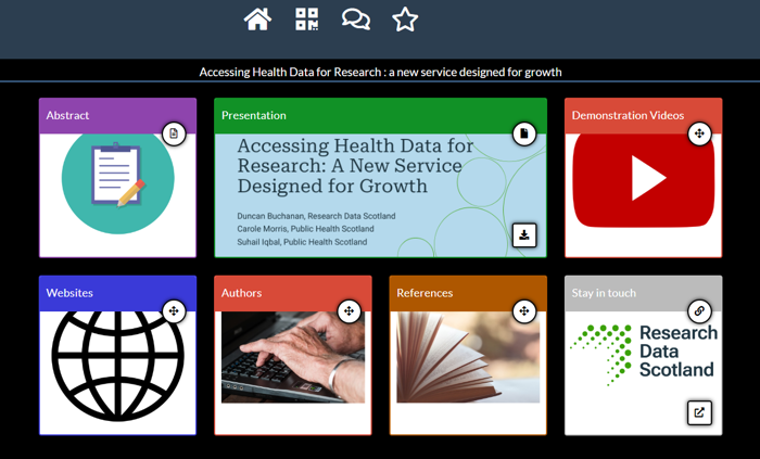Screenshot of an e-poster with the title 'Accessing Health Data for Research: A new service designed for growth'