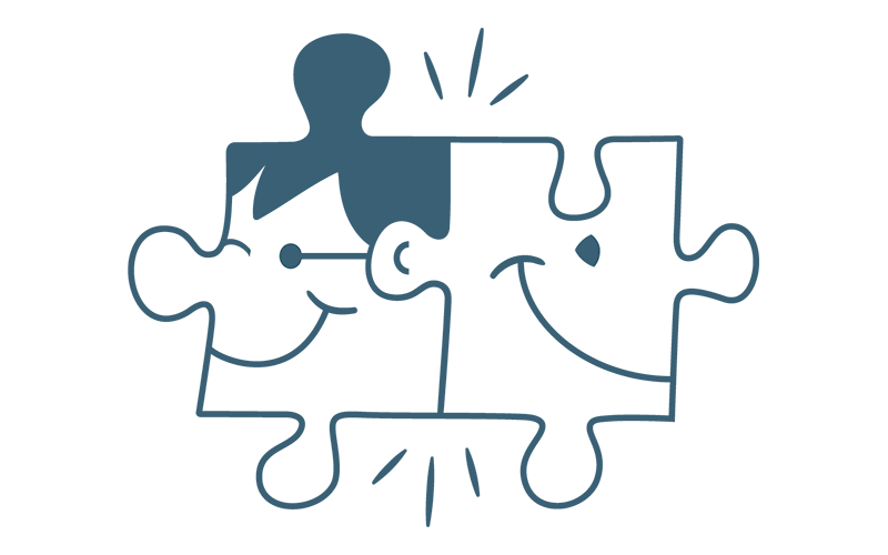 Illustration of two interlocking puzzle pieces that are two people