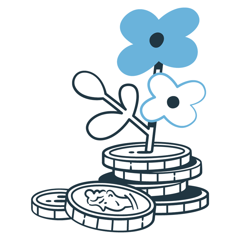 Illustration of a flower growing out of a stack of coins.