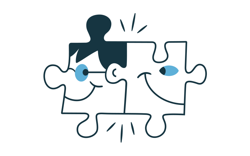 Illustration of two interlocking puzzle pieces that are two people