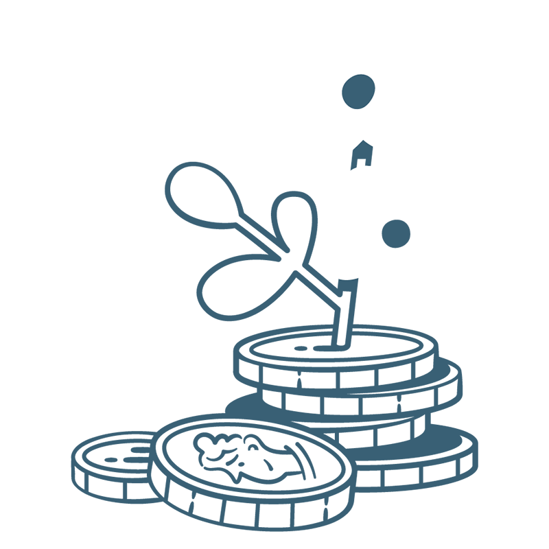 Illustration of a flower growing out of a stack of coins.