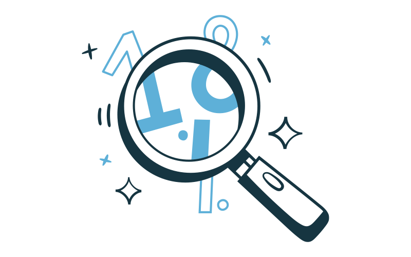 Illustration of a magnifying glass looking at numbers.