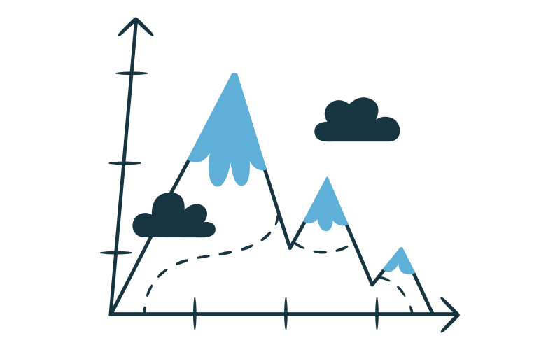 Illustration of a line graph made to look like mountains.