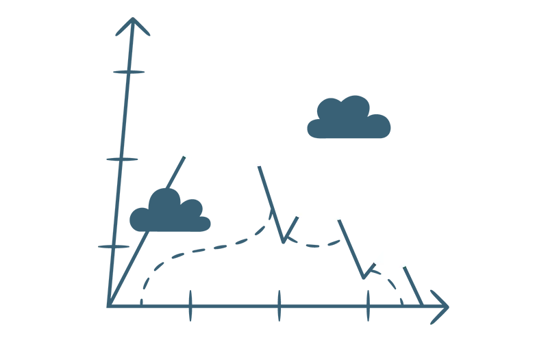 Illustration of a line graph made to look like mountains.