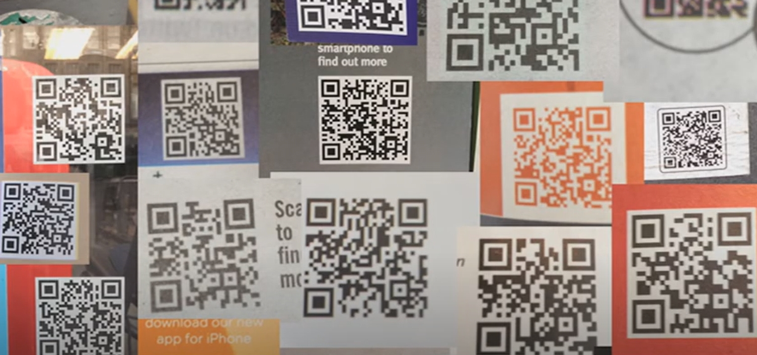 A group of QR codes, phtogrpahed by Hugh Wallace