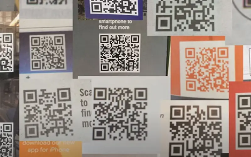 A group of QR codes, phtogrpahed by Hugh Wallace