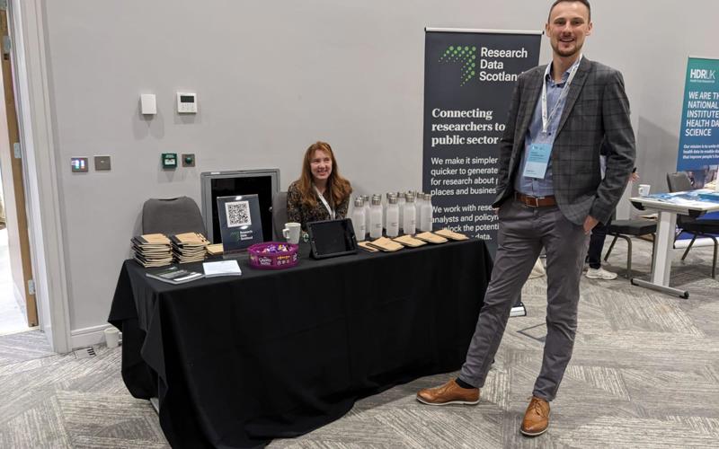 Sophie and David pose for the camera at the RDS conference stand