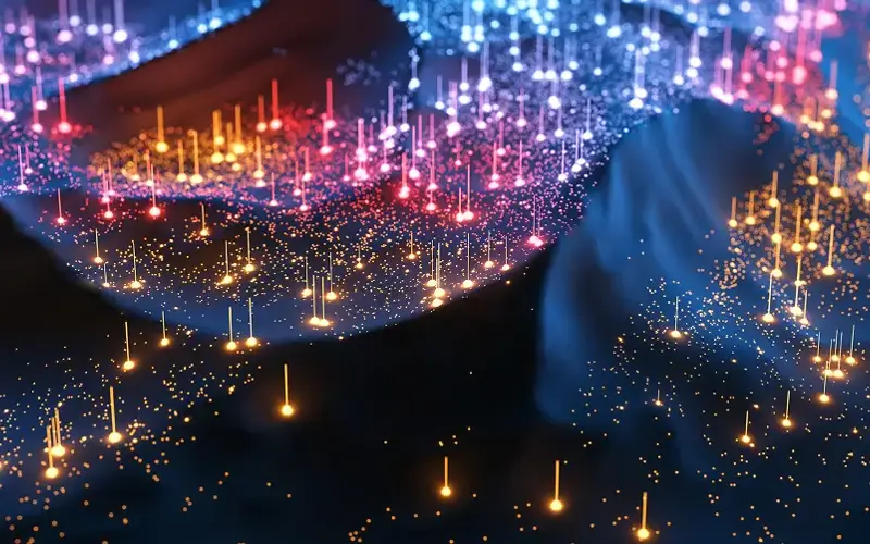conceptual visualization used to represent artificial intelligence (AI), data networks, or complex digital infrastructure.