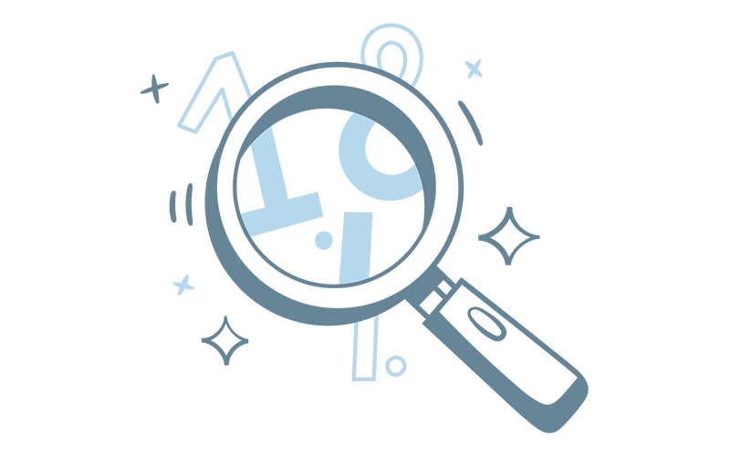 Illustration of a magnifying glass looking at numbers.