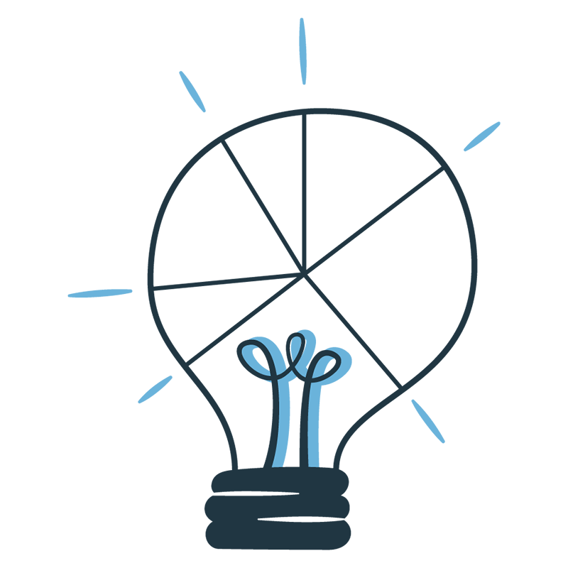 Illustration of a lightbulb that has been split like a pie chart.