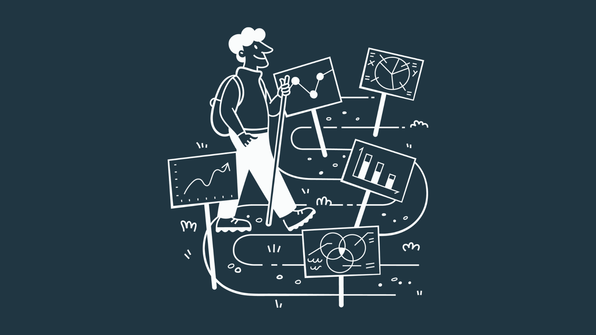 Milestone illustration on navy background