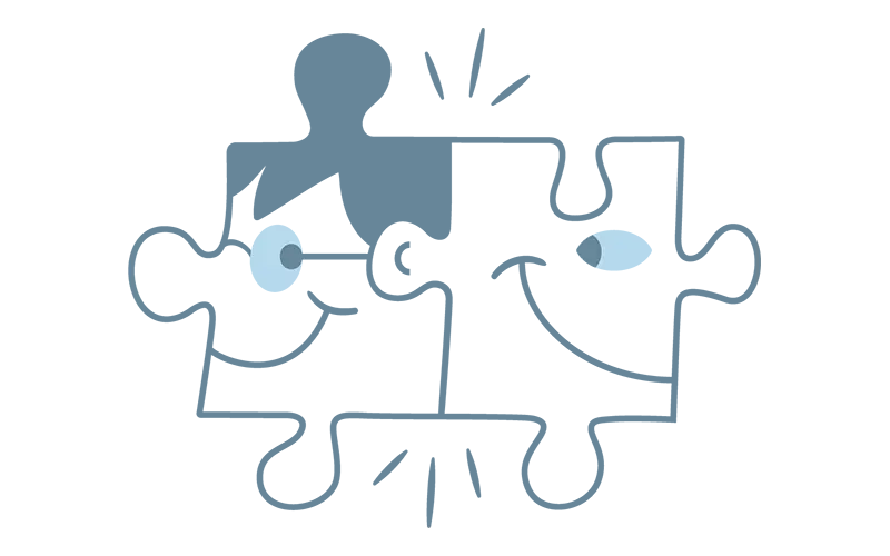 Illustration of two interlocking puzzle pieces that are two people