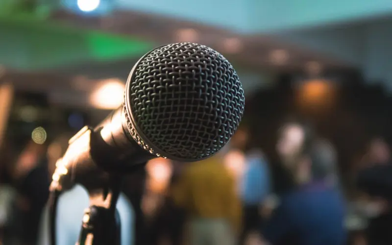 Close-up of a black microphone