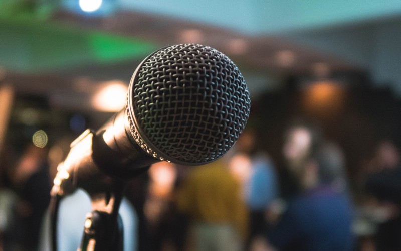 Close-up of a black microphone