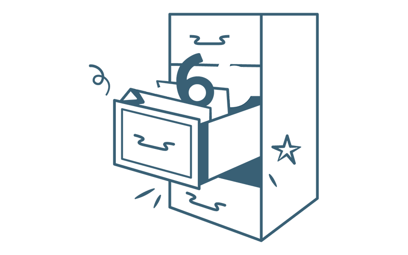 Illustration of a filing cabinet with numbers spilling out of an open drawer.