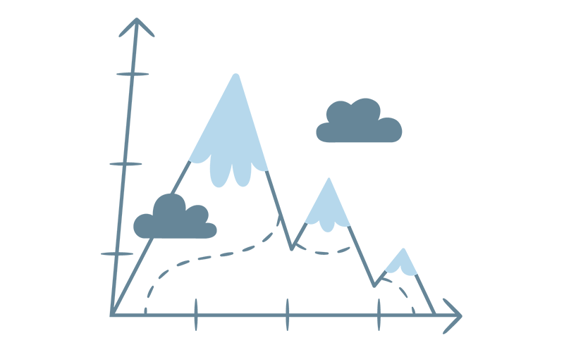 Illustration of a line graph made to look like mountains.